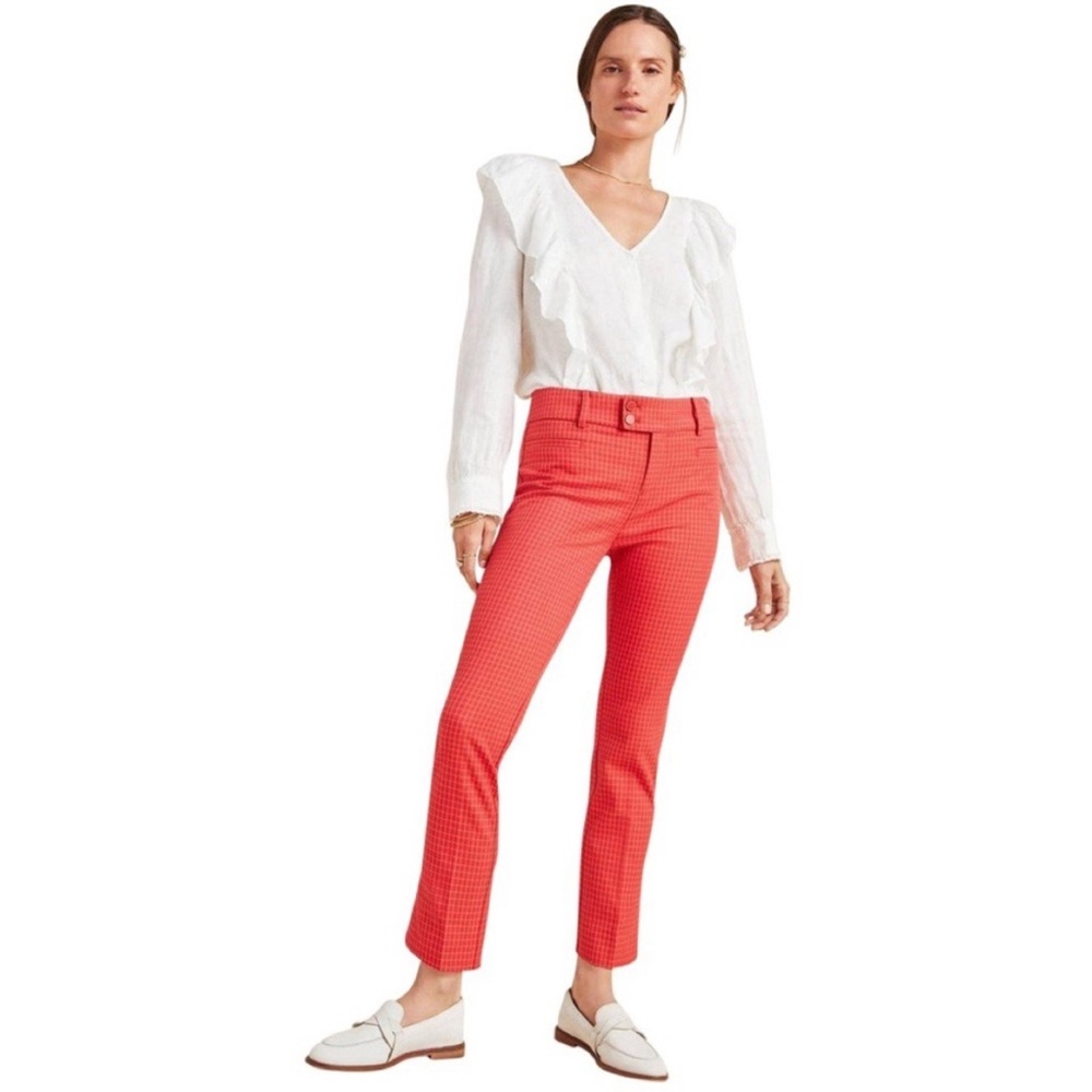 Anthropologie The Essential Slim Trousers Red Plaid Size 6